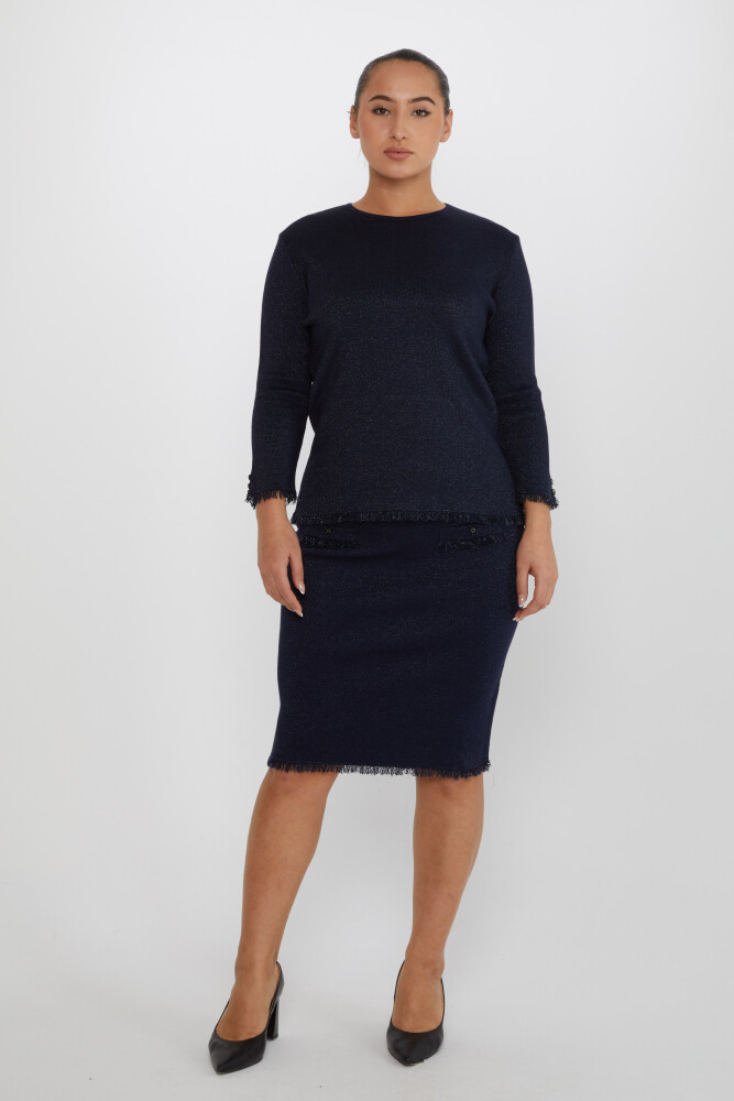 Podwójny garnitur z frędzlami, szczegółowo zapinany na guziki, granatowy - 30868 | KAZEE (zestaw 4 sztuk M-L-XL-2XL) - 1