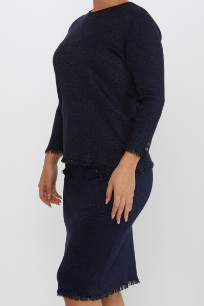 Podwójny garnitur z frędzlami, szczegółowo zapinany na guziki, granatowy - 30868 | KAZEE (zestaw 4 sztuk M-L-XL-2XL) - 3