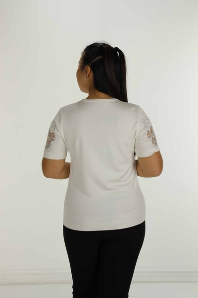 Prendas de punto de tul pedrería con cuello redondo y manga corta Crudo - 30927 | KAZEE - 5