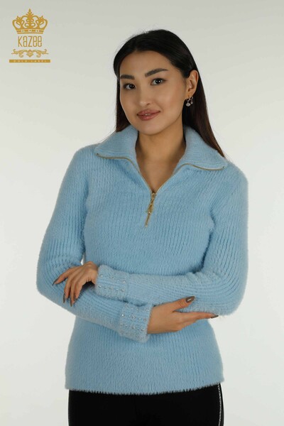 Venta al por mayor Prendas de punto para mujer Angora Stone Beaded Blue - 30769 | KAZEE 