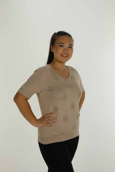 Punto Cuello Pico Manga Corta Piedra Beige - 30814 | KAZEE - 2