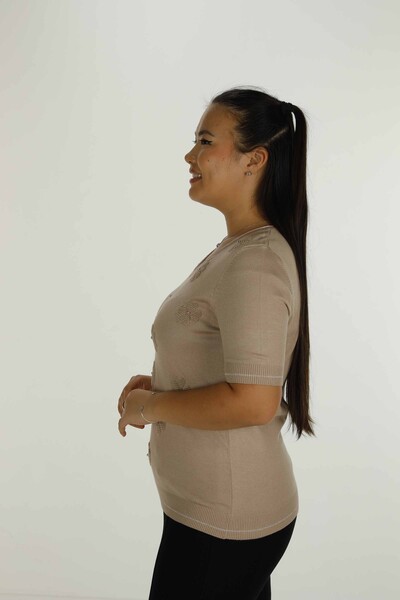 Punto Cuello Pico Manga Corta Piedra Beige - 30814 | KAZEE - 4