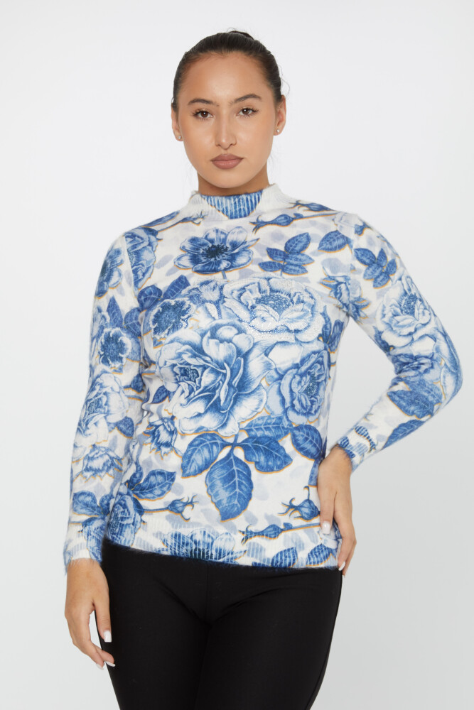 Pull Angora Manches Longues Brodé Pierre Bleu - 50006 | KAZEE (Lot de 2 S-M) - 1