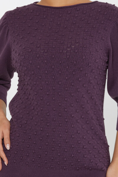 Pull en maille à manches ballon à motif auto-imprimé violet - 30340 | KAZEE (Lot de 4 S-M-L-XL) - 3