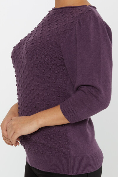 Pull en maille à manches ballon à motif auto-imprimé violet - 30340 | KAZEE (Lot de 4 S-M-L-XL) - 4