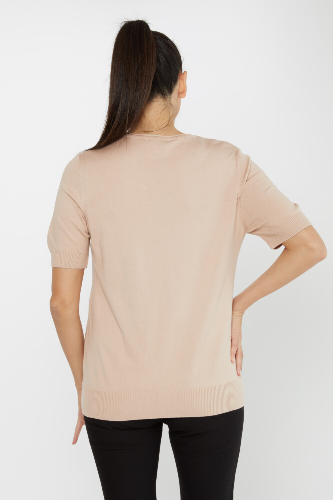 Pull en maille à manches courtes avec logo beige clair - 16271 | KAZEE (Lot de 4 L-XL-2XL-3XL) - 4