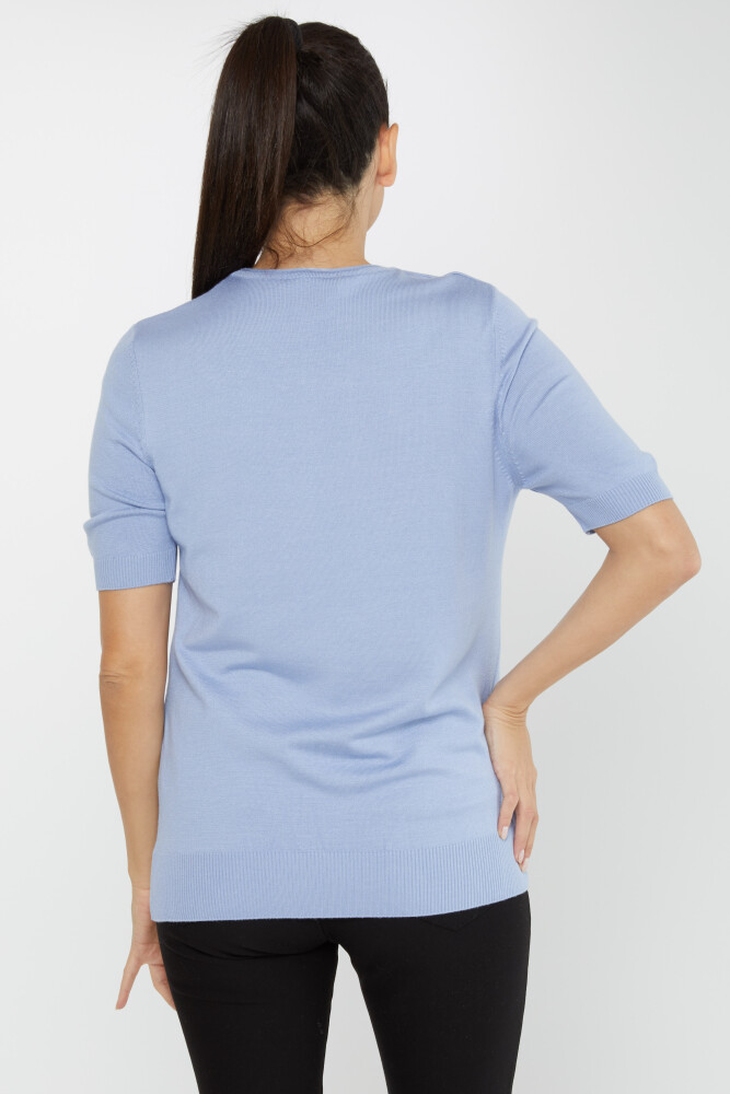 Pull en maille à manches courtes avec logo bleu clair - 16271 | KAZEE (Lot de 4 L-XL-2XL-3XL) - 4