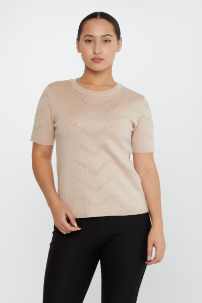 Pull en maille à manches courtes avec détails pailletés en poudre - 31608 | KAZEE (Lot de 3 M-L-XL) 