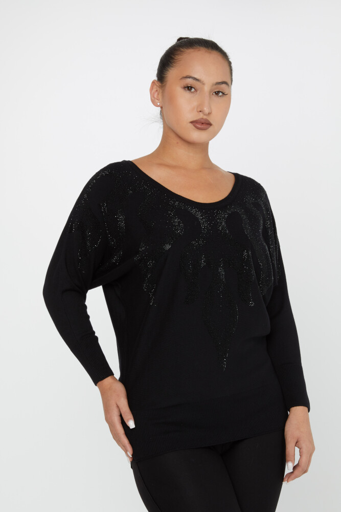 Pull en maille à manches longues brodé de pierres noires - 30996 | KAZEE (Lot de 2 M-L) - 2