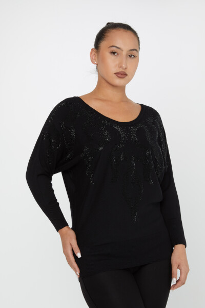 Pull en maille à manches longues brodé de pierres noires - 30996 | KAZEE (Lot de 2 M-L) - 2