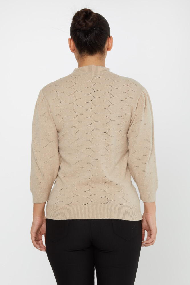 Pull en maille à motifs manches ballon Beige - 30341 | KAZEE (Lot de 4 S-M-L-XL) - 4