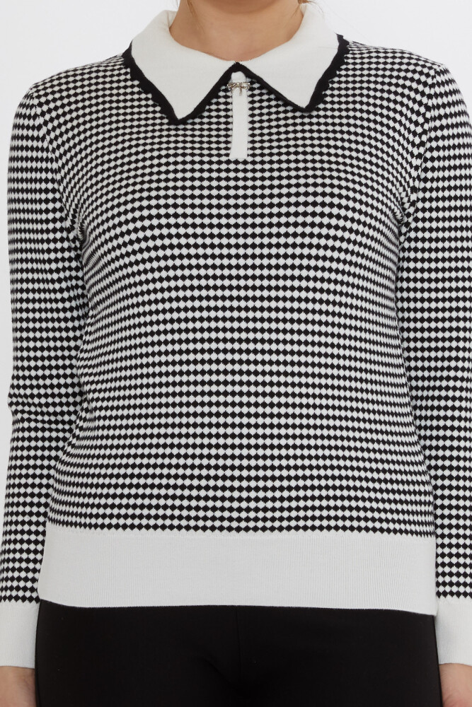 Pull en maille à motifs damier écru-noir - 31339 | KAZEE (Lot de 3 M-L-XL) - 3