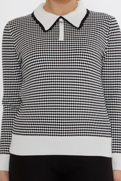Pull en maille à motifs damier écru-noir - 31339 | KAZEE (Lot de 3 M-L-XL) - 3