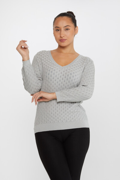 Pull en maille à motif auto-imprimé col V Gris - 31247 | KAZEE (Lot de 3 M-L-XL) - 1