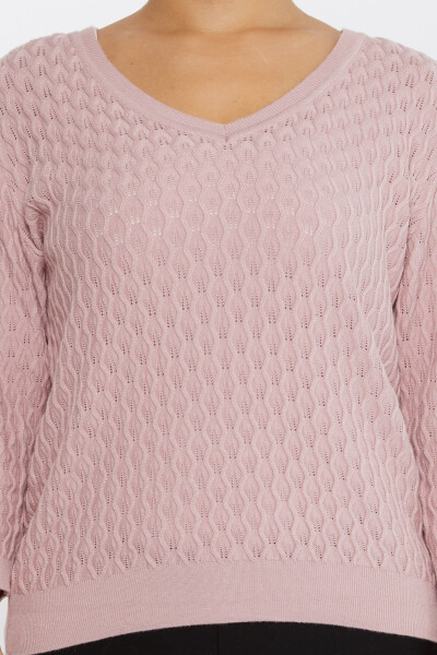 Pull en maille à motif auto-imprimé col V Poudre - 31247 | KAZEE (Lot de 3 M-L-XL) - 3