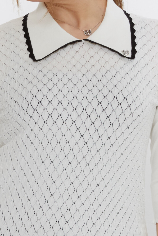 Pull en maille avec broche cygne écru-noir - 31814 | KAZEE (Lot de 3 M-L-XL) - 4