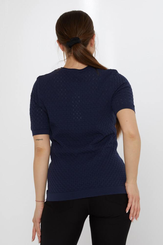 Pull en maille avec broche feuille bleu marine - 31811 | KAZEE (Lot de 3 M-L-XL) - 6