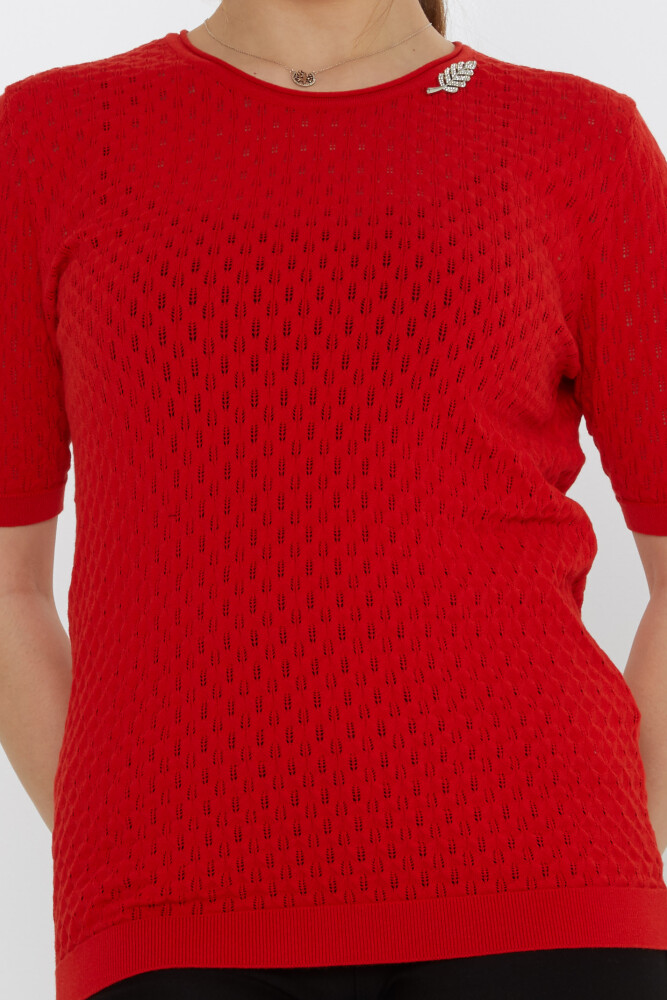Pull en maille avec broche feuille rouge - 31811 | KAZEE (Lot de 3 M-L-XL) - 3
