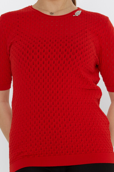Pull en maille avec broche feuille rouge - 31811 | KAZEE (Lot de 3 M-L-XL) - 3