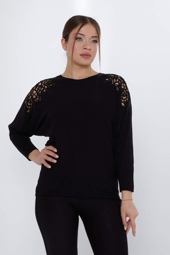 Pull en maille avec détail décolleté noir - 31288 | KAZEE (Lot de 3 M-L-XL) - 1