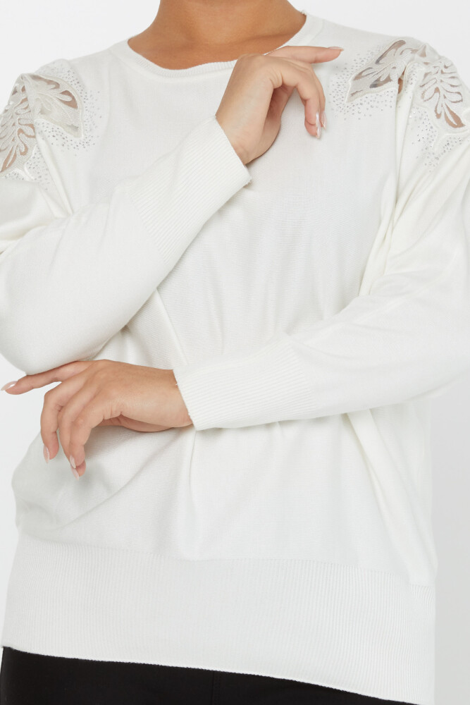 Pull Maille Épaule Tulle Détail Brodé Pierre Ecru - 30903 | KAZEE (Lot de 4 L-XL-2XL-3XL) - 3