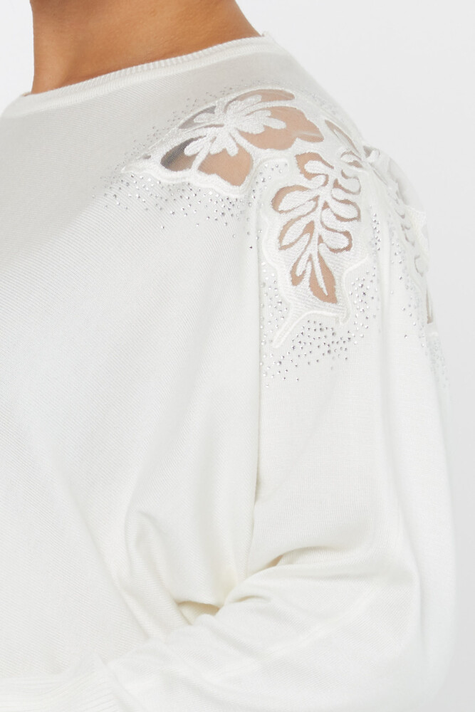 Pull Maille Épaule Tulle Détail Brodé Pierre Ecru - 30903 | KAZEE (Lot de 4 L-XL-2XL-3XL) - 6