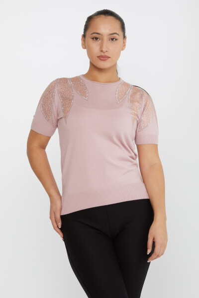 Pull en maille épaule brodé pierre modèle américain poudre - 30792 | KAZEE (Lot de 4 M-L-XL-2XL) 