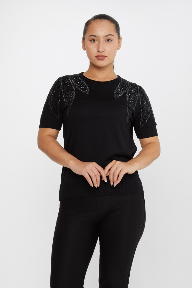 Pull en maille avec épaulement brodé en pierre, modèle américain, noir - 30792 | KAZEE (Lot de 4 M-L-XL-2XL) - 1