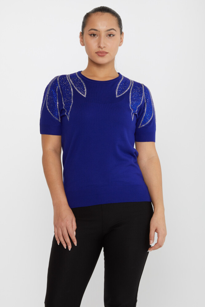 Pull en maille avec épaulement brodé en pierre Modèle américain Saxe - 30792 | KAZEE (Lot de 4 M-L-XL-2XL) - 1