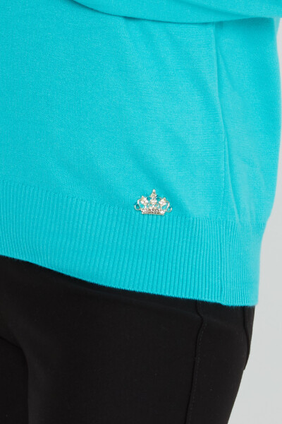 Pull en maille avec logo détaillé à manches longues Turquoise - 30613 | KAZEE (Lot de 3 S-M-L) - 4