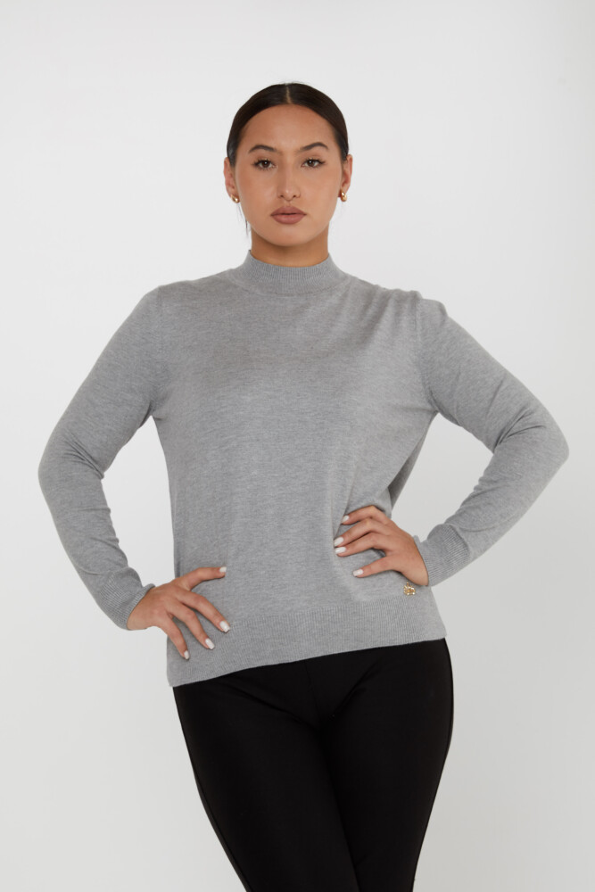 Pull en tricot avec logo détaillé gris basique - 16663 | KAZEE (Lot de 4 L-XL-2XL-3XL) - 1