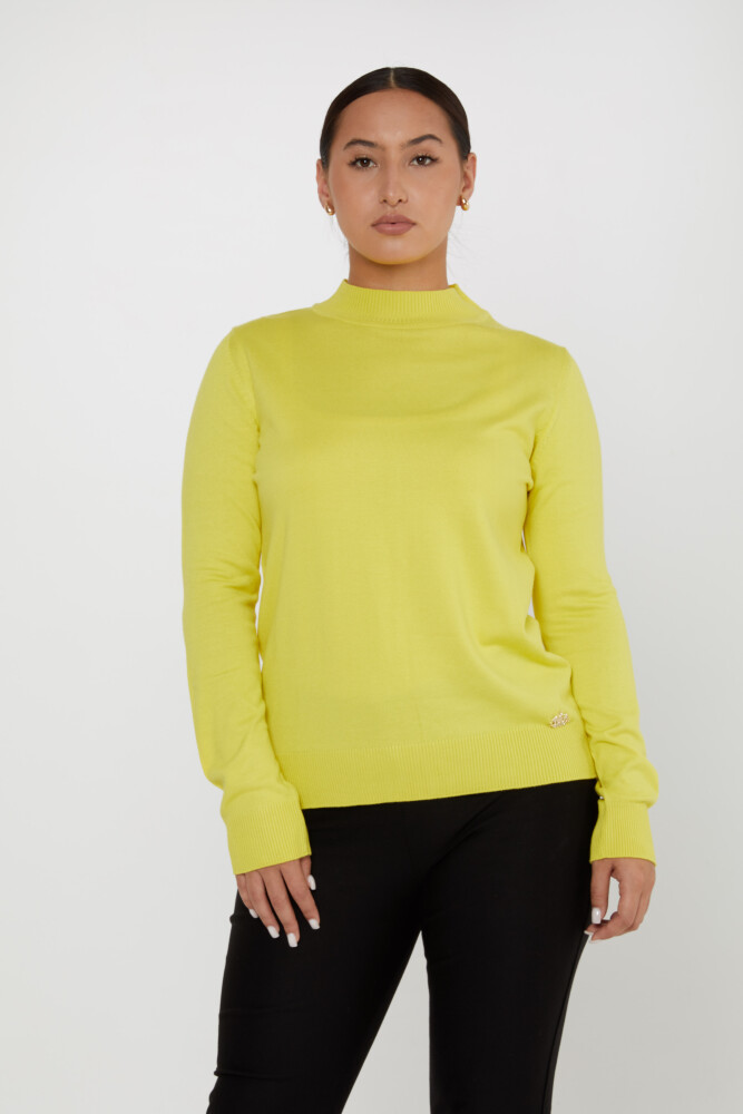 Pull en tricot avec logo détaillé jaune basique - 16663 | KAZEE (Lot de 4 L-XL-2XL-3XL) - 2