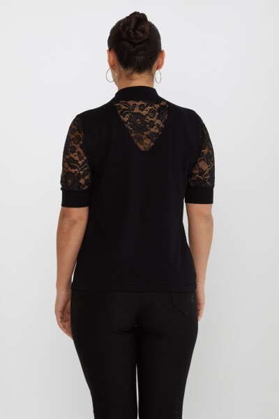 Pull en maille avec manches en dentelle et broderie pierre noire - 30959 | KAZEE (Lot de 4 M-L-XL-2XL) - 6