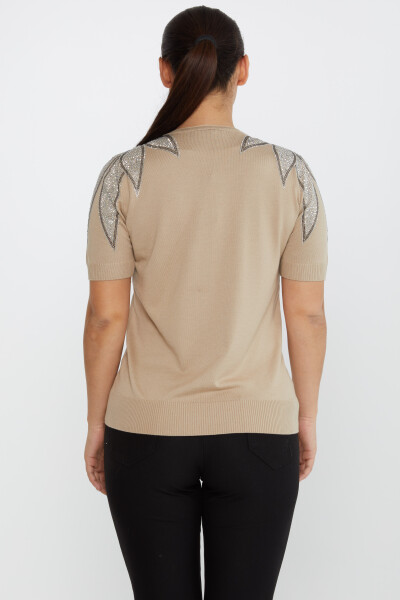 Pull en Maille Épaule Pierre Brodée Modèle Américain Beige - 30792 | KAZEE (Lot de 4 M-L-XL-2XL) - 5