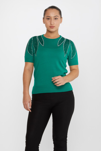 Pull en maille avec épaulement brodé en pierre, modèle américain, vert - 30792 | KAZEE (Lot de 4 M-L-XL-2XL) 