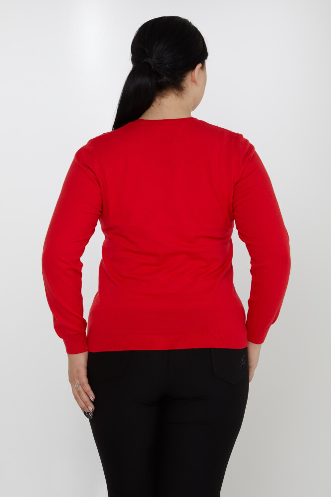 Pull en maille brodé de pierres de cristal à manches longues rouge - 31213 | KAZEE (Lot de 3 M-L-XL) - 5