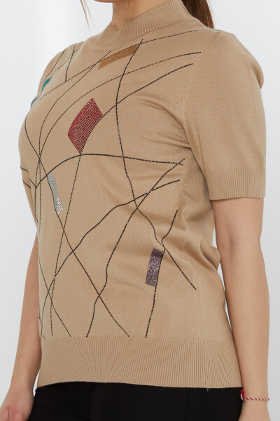 Pull en maille brodé de pierres colorées beige - 30078 | KAZEE (Lot de 4 L-XL-2XL-3XL) - 4