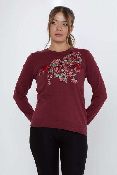 Pull en maille brodé de roses rouge bordeaux - 31377 | KAZEE (Lot de 3 L-XL-2XL) - KAZEE 