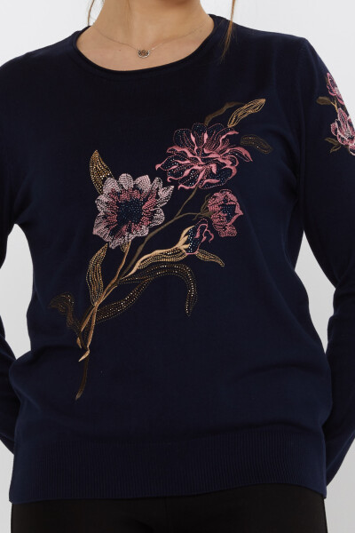 Pull en maille brodé floral bleu marine - 31673 | KAZEE (Lot de 3 L-XL-2XL) - 3