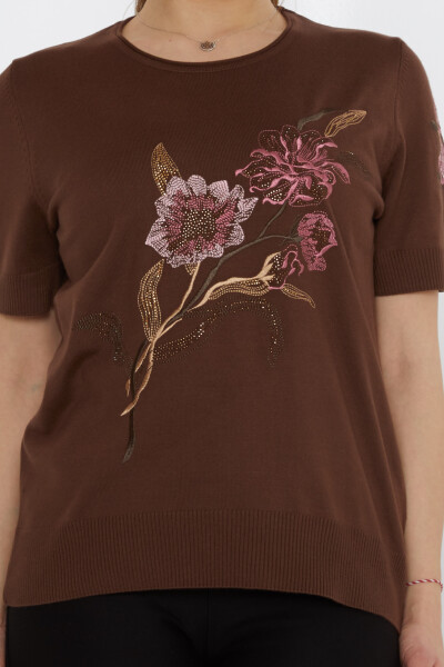 Pull en maille brodé floral café - 31725 | KAZEE (Lot de 3 L-XL-2XL) - 3