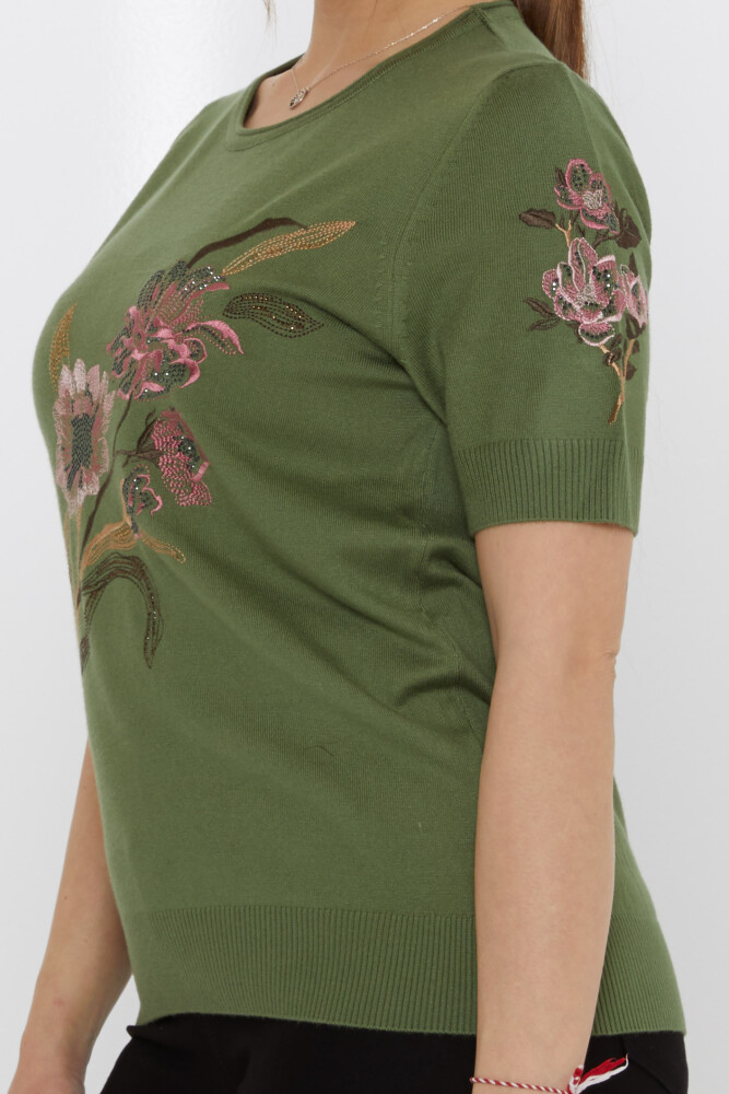 Pull en maille brodé floral kaki - 31725 | KAZEE (Lot de 3 L-XL-2XL) - 4