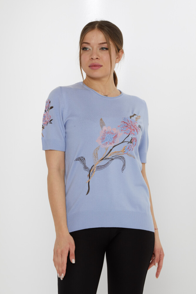 Pull en maille brodé floral menthe - 31725 | KAZEE (Lot de 3 L-XL-2XL) - 1