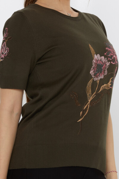 Pull en maille brodé floral vert - 31725 | KAZEE (Lot de 3 L-XL-2XL) - 4