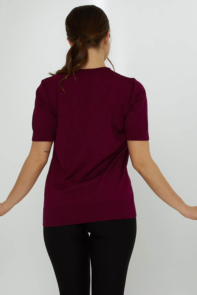 Pull en Maille Fleur Brodée Pierre Brodée Violet - 31728 | KAZEE (Lot de 3 L-XL-2XL) - 5