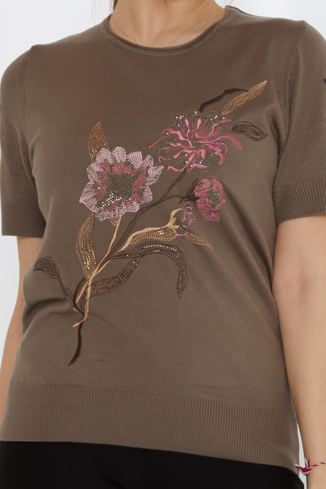 Pull en maille brodé floral vison - 31725 | KAZEE (Lot de 3 L-XL-2XL) - 3