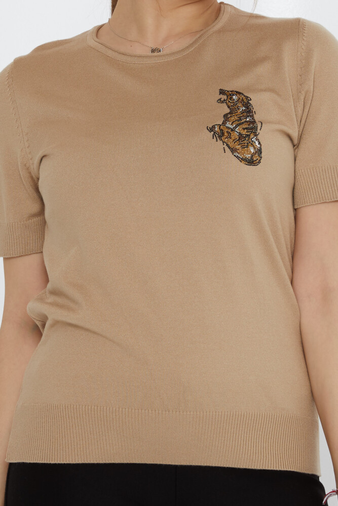 Pull en maille brodé Tiger Stone Beige - 31596 | KAZEE (Lot de 3 M-L-XL) - 3