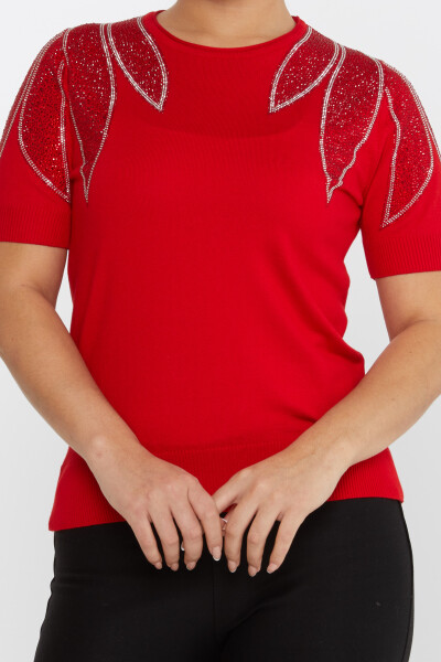 Pull en maille brodé à l'épaule en pierre, modèle américain, rouge - 30792 | KAZEE (Lot de 4 M-L-XL-2XL) - 3