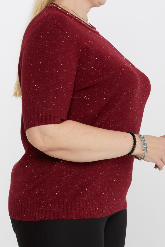 Pull en maille col rond détail pailleté manches courtes rouge bordeaux - 31610 | KAZEE (Lot de 3 XL-2XL-3XL) - 3
