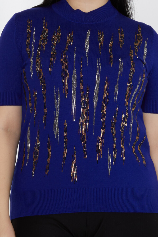 Pull en maille léopard brodé de pierres à col montant Saxe - 31565 | KAZEE (Lot de 3 M-L-XL) - 2