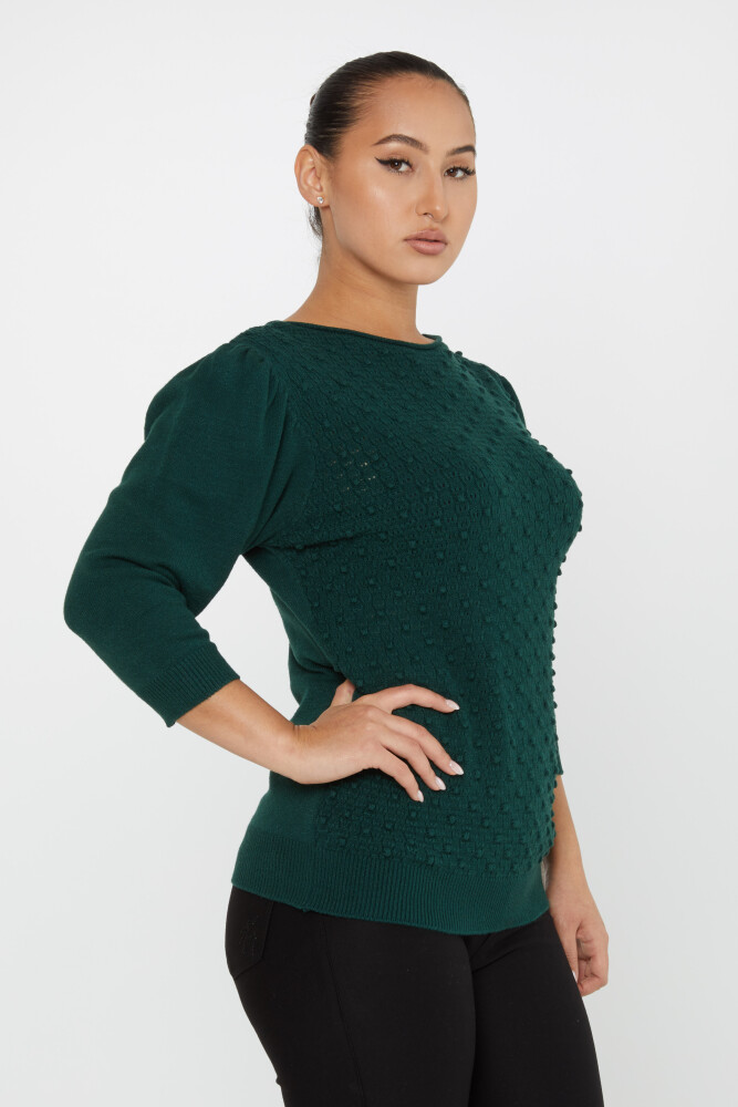Pull en maille à manches ballon, motif auto-imprimé, olive - 30340 | KAZEE (Lot de 4 S-M-L-XL) - 2